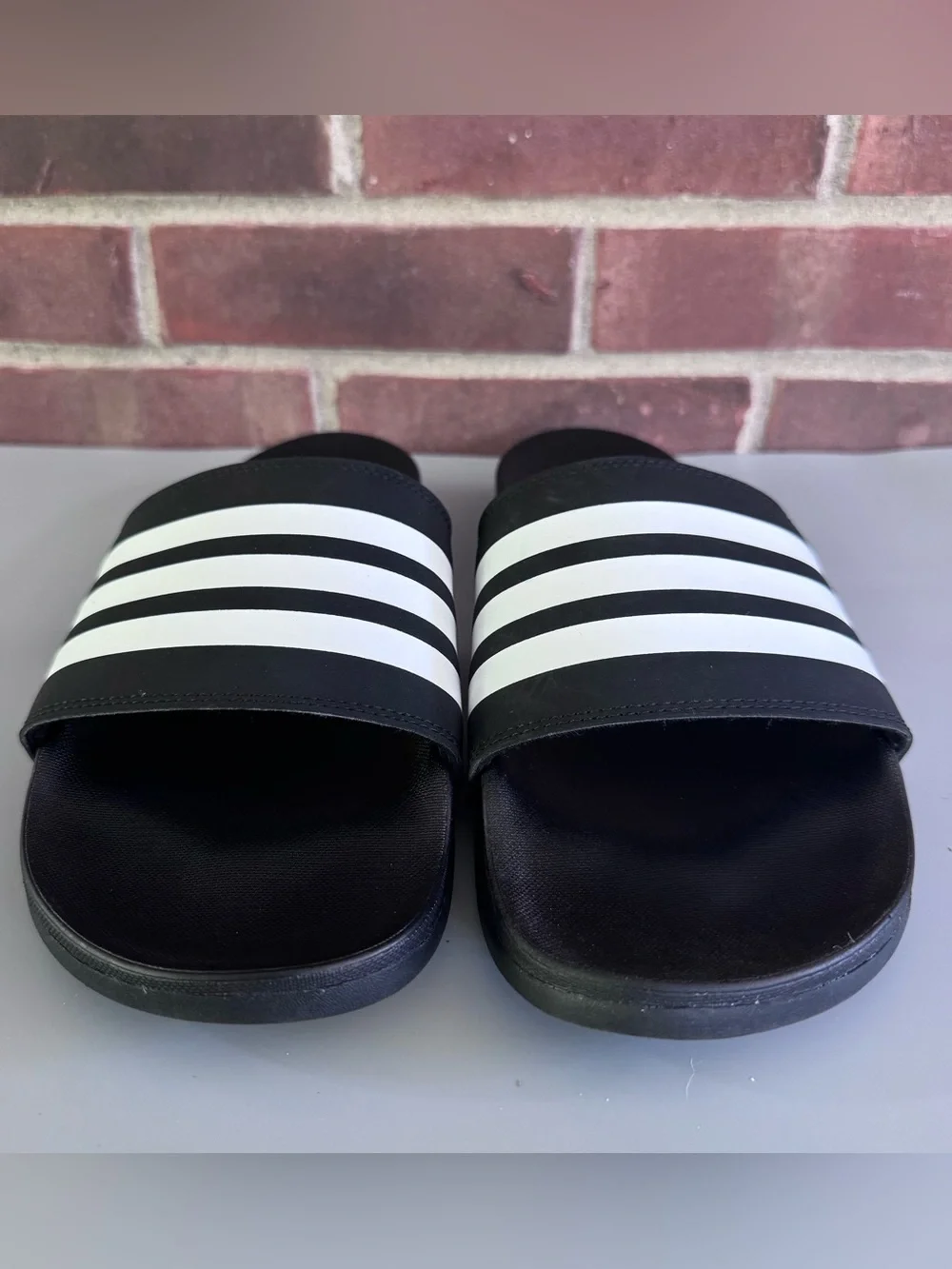 Adidas Mens US 12 Black White 3 Stripe Adilette Slides Slip On Sandals Slippers.